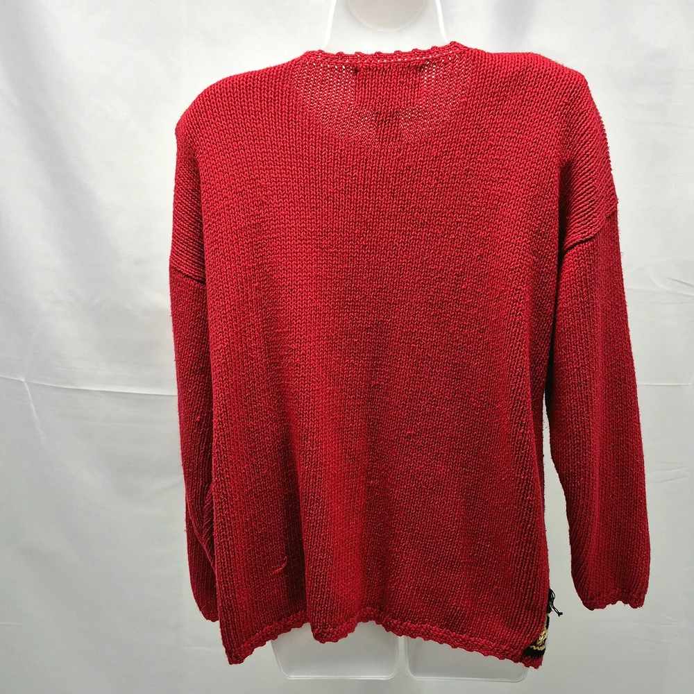 Vintage Tiara International Red Embroidered Beaded Christmas Tree Ugly Sweater L - Picture 2 of 9